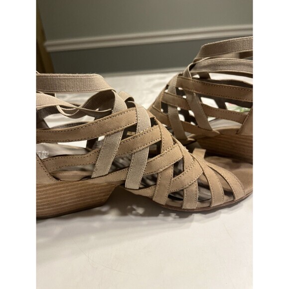 Eileen Fisher Oodle Cross Cross Strappy Tan Brown Block Heel Open Toe Sandals 9 - Picture 11 of 14